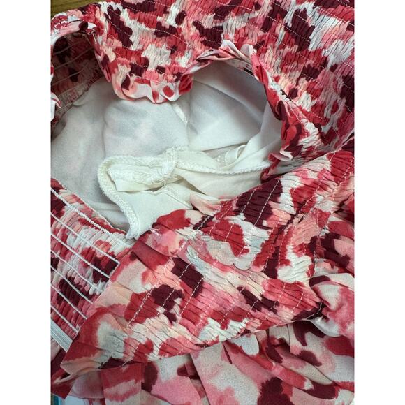 Blu Pepper Skirt Skort Smocked Waist Tiered‎ Ruffle Size Small Pink Maroon Red - Picture 5 of 6